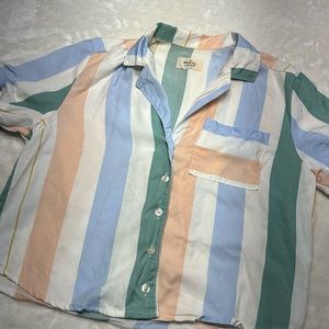 Marine Layer Strip Crop Button Blouse